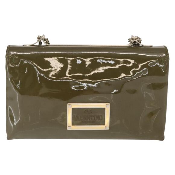 VALENTINO Studs Chain Shoulder Bag Enamel Khaki Gold Auth bs31799 - Picture 2 of 16